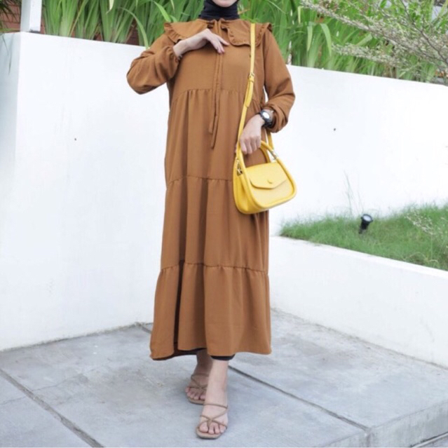 (BISA COD) ZULFA MIDI DRESS Bahan crinkle | Gamis Wanita