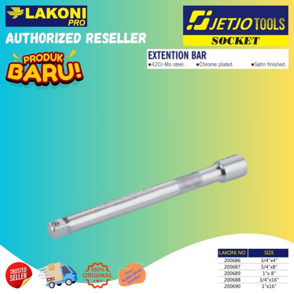 GJ Jetjo Tools Lakoni Pro Sambungan Kunci Sok Extention Bar 3/4in x 4in 3/4in x8in 1inx 8in 3/4inx16