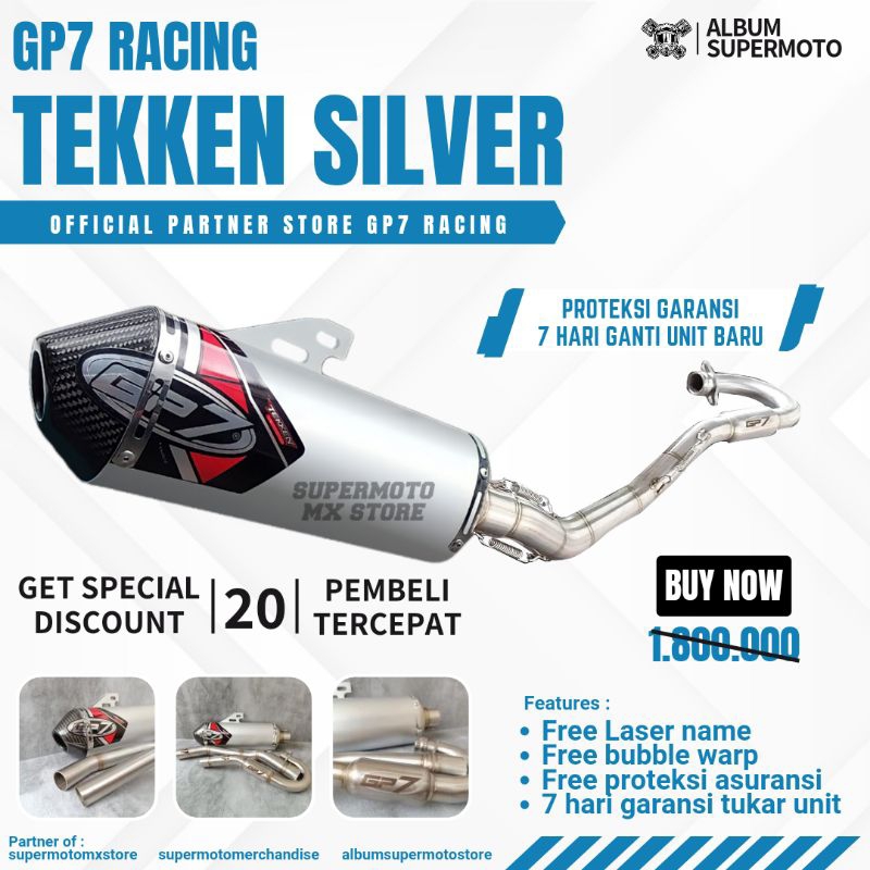 KNALPOT GP7 TEKKEN BLACK CARBON KENALPOT BORE UP KLX DTRACKER CRF WR