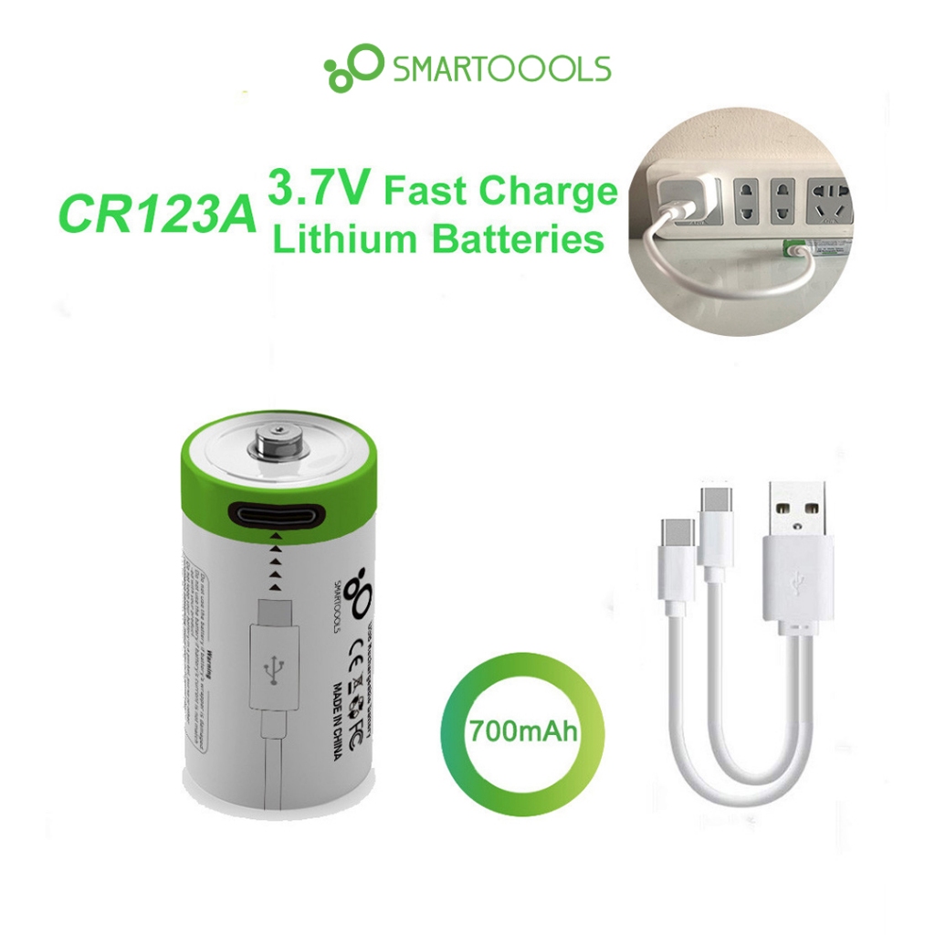 Baterai Cas Isi Ulang 2pcs Smartoools Powerbatt CR123A 3.7V Type-C USB Rechargeable Lithium Battery Charge