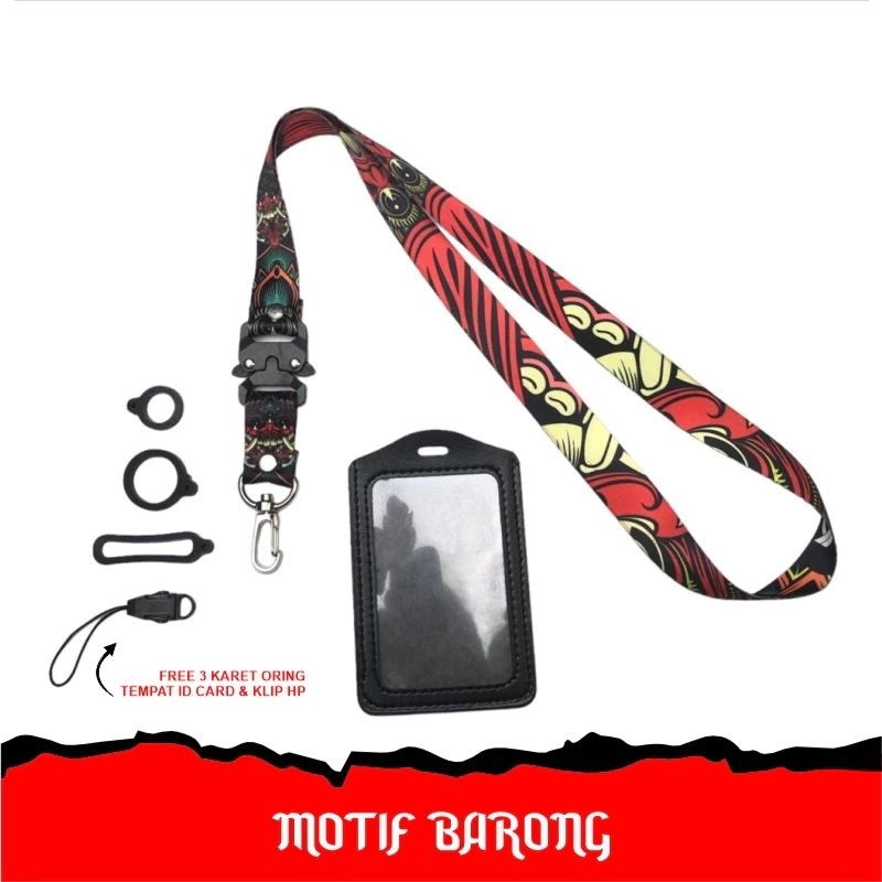 

Lanyard tali id card Motif barong Free 3 karet O Ring