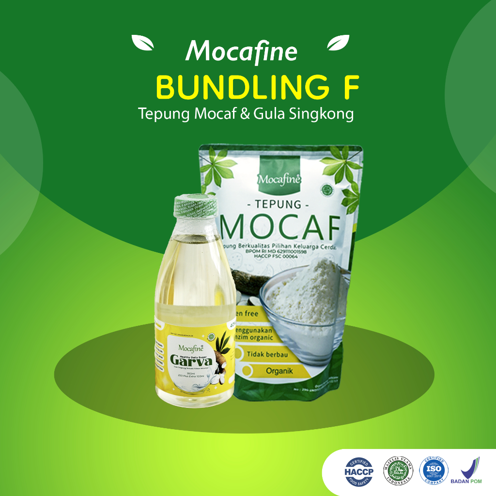 

Bundling Sehat F (1 Pcs Tepung Mocaf Mocafine 500 gram + 1 botol Gula Singkong Garva )