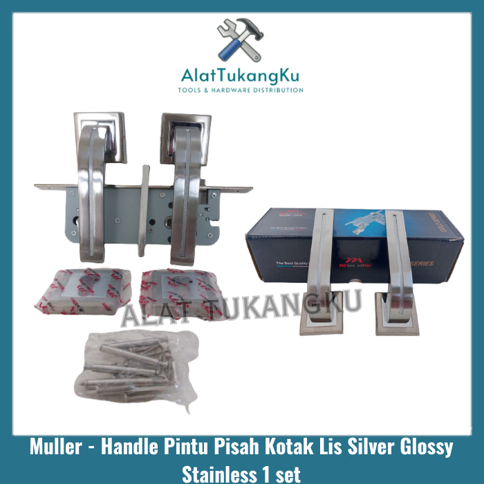 Muller Handle Pintu pisah Glossy berlian Stainless / Handle Pisah + Body Kunci Besar MULLER Set / ku