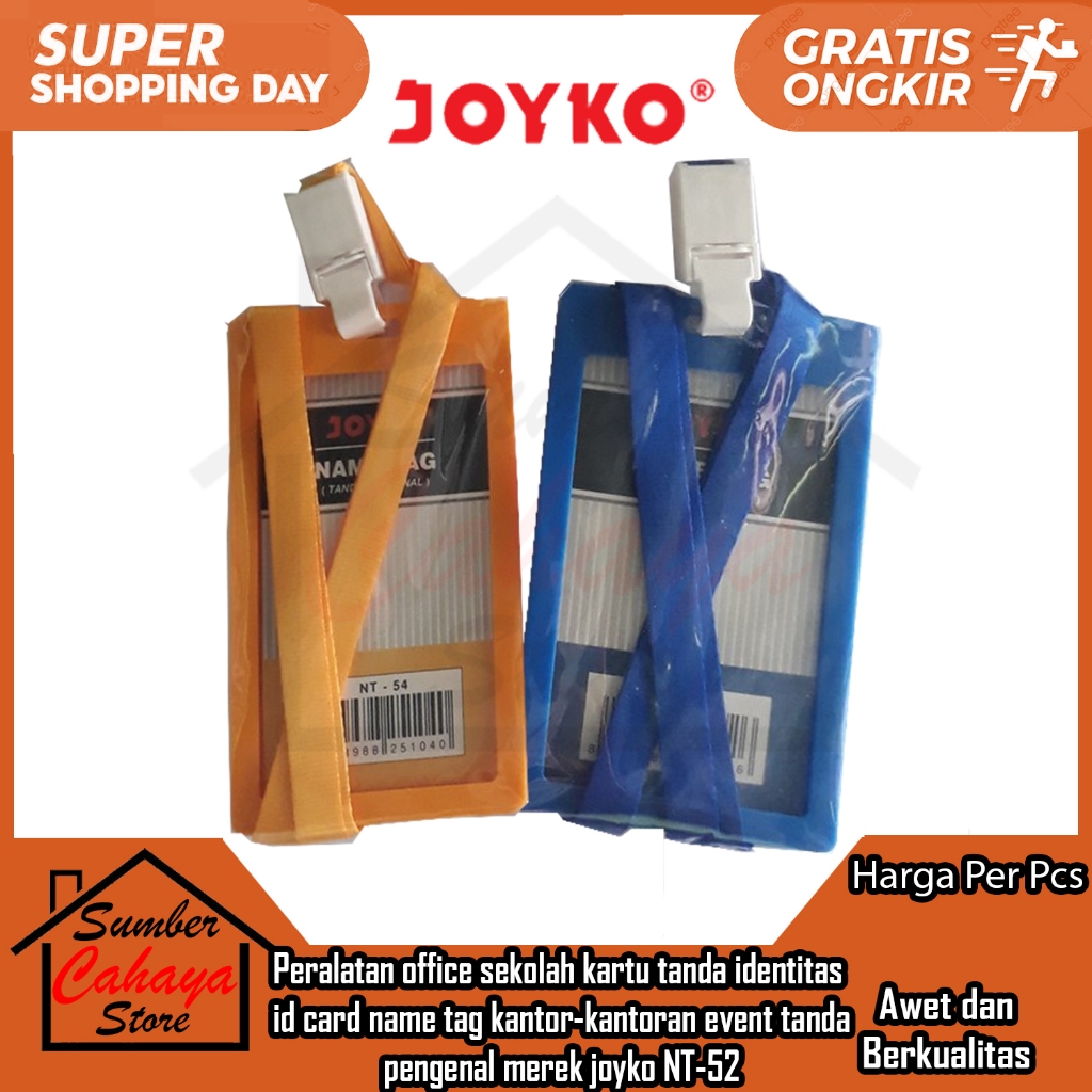 

Name Tag Id Card Holder Gantungan Kartu Nama Tanda Pengenal Portrait NT 52 54 Gantunggan Tali Warna Kuning Biru Lanyard Peralatan Perlengkapan Office Alat Tulis Atk Identitas Penanda Joyko Joiko Joyco Sekolah Kantor Kantoran Plastik Pelastik Plastic