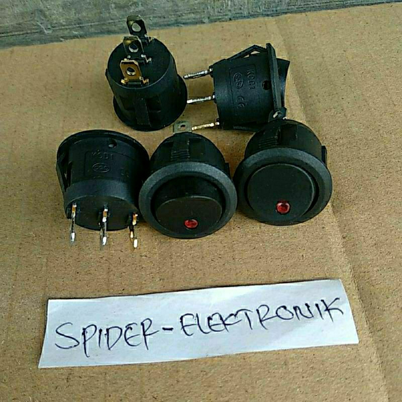 Saklar Switch ON OFF 3pin Hitam Bulat + Lampu KCD1