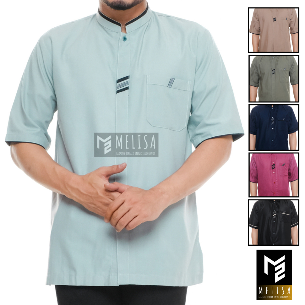 Baju Koko Pria Kemko Lengan Pendek Bahan Katun Linen Kemeja Koko Motip Simpel Dan Elegan Size M L XL