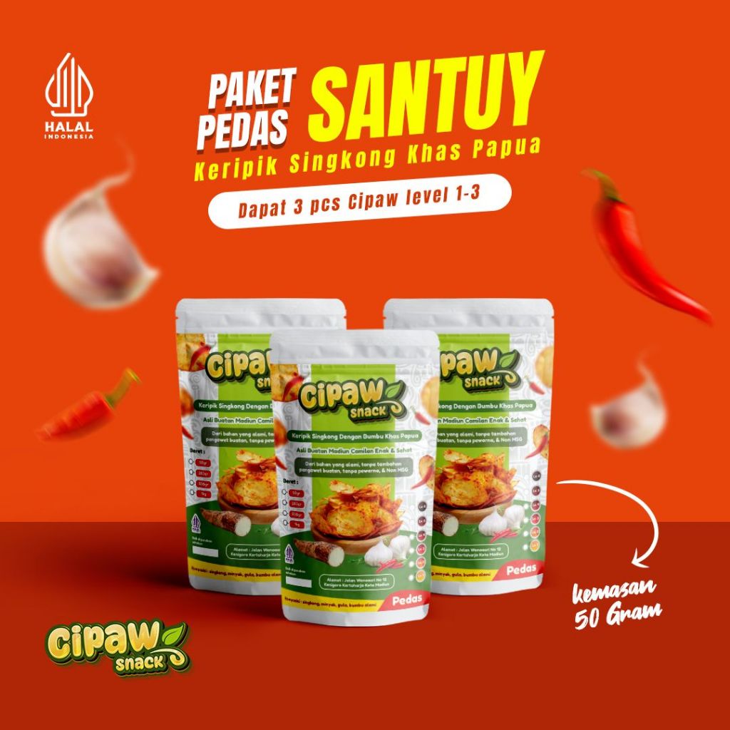 

TERBARU! PAKET PEDAS SANTUY KERIPIK SINGKONG CIPAW BUMBU KHAS PAPUA ISI 3pc RASA GURIH PEDAS MANIS ASAM SEGAR MAKANAN SEHAT MENGGUNAKAN BAHAN YANG ALAMI TANPA TAMBAHAN PENGAWET BUATAN TANPA PEWARNA NON MSG