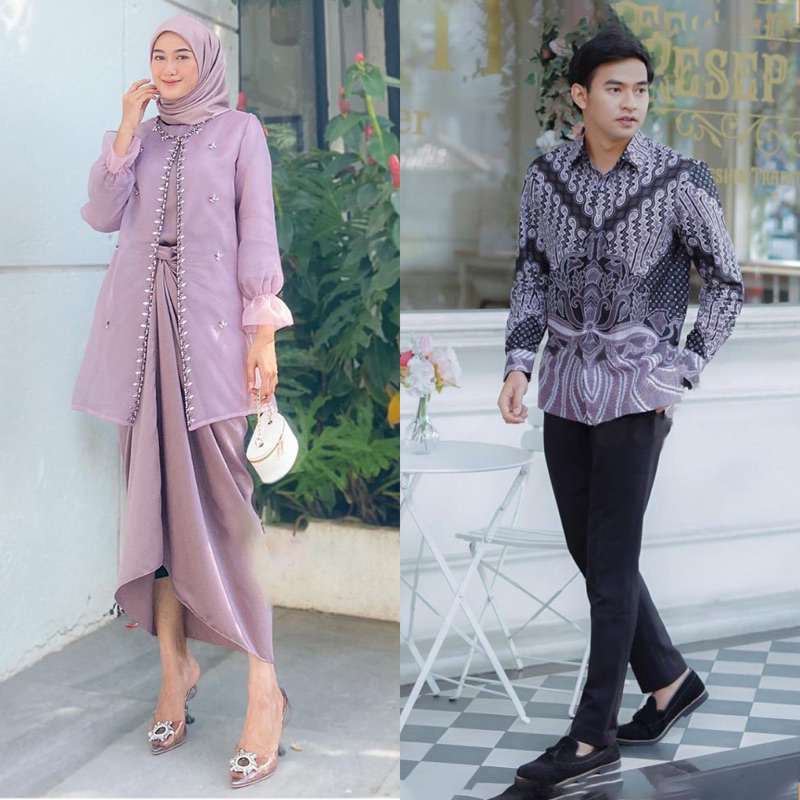 KEBAYA COUPLE - Kebaya Couple Premium Rhasmi Bahan Dress Organza Batik Couple Setelan Kondangan Baju