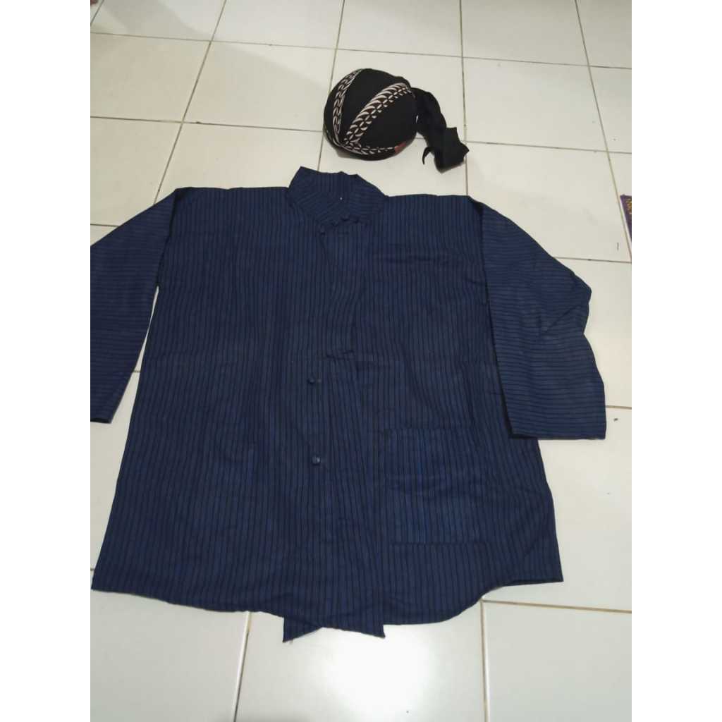 1 SET BAJU JAWA PRIA | SURJAN LURIK BIRU + BLANGKON SLIWIR | PAKAIAN TENUN MODERN KLASIK KHAS ADAT J