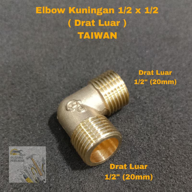 Elbow Kuningan 1/2 DRAT LUAR TAIWAN - Knee L Drat Luar 1/2" 20MM