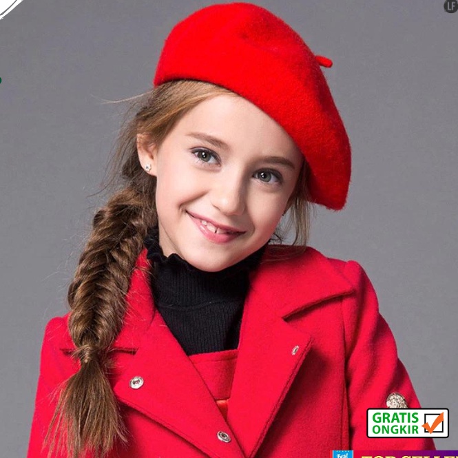 Topi Baret Anak Perempuan Korea Kekinian Kupluk Beret Wol Fashion Cewek Kids Paris Terbaru