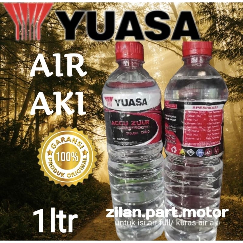 Air aki air zuur asli yuasa 1ltr merah untuk kuras air pada (aki motor & mobil)