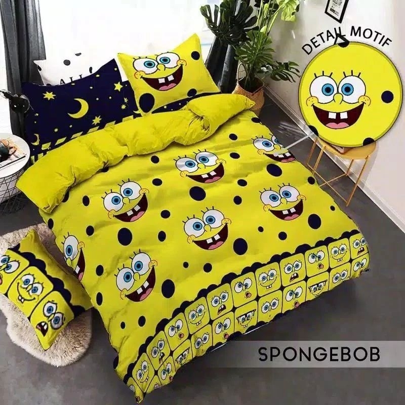 sprei karakter spongebob ukuran 180x200, spei homemade sprei katun halus, sprei kintakun, sarung ban