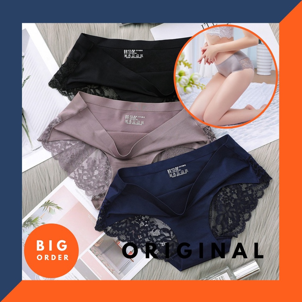 Celana Dalam Seamless Wanita Underwear Cewek Ice Silk CD Premium Lace Sexy CD Korea CD13