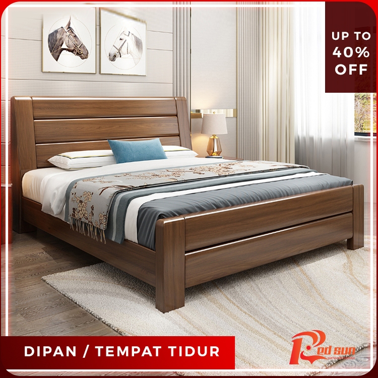 Tempat Tidur Dipan / Divan Ranjang Simple Minimalis Kayu Mahoni Solid Mewah Furniture Jepara