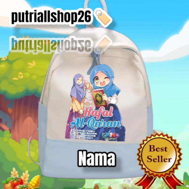 TAS RANSEL ANAK NGAJI PEREMPUAN MOTIF HAFAL AL-QUR'AN GRATIS NAMA