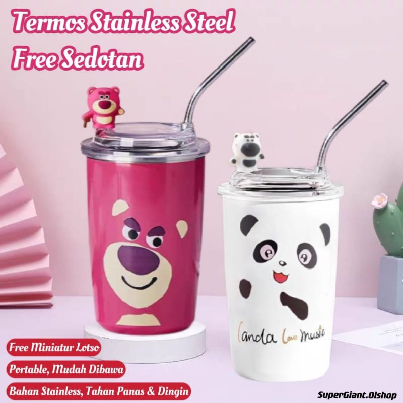 Termos Tumbler Minum Lotso Strawberry Bear Termos Botol Minum Lotso Dengan Sedotan Stainless Steel⭐ Supergiant ⭐