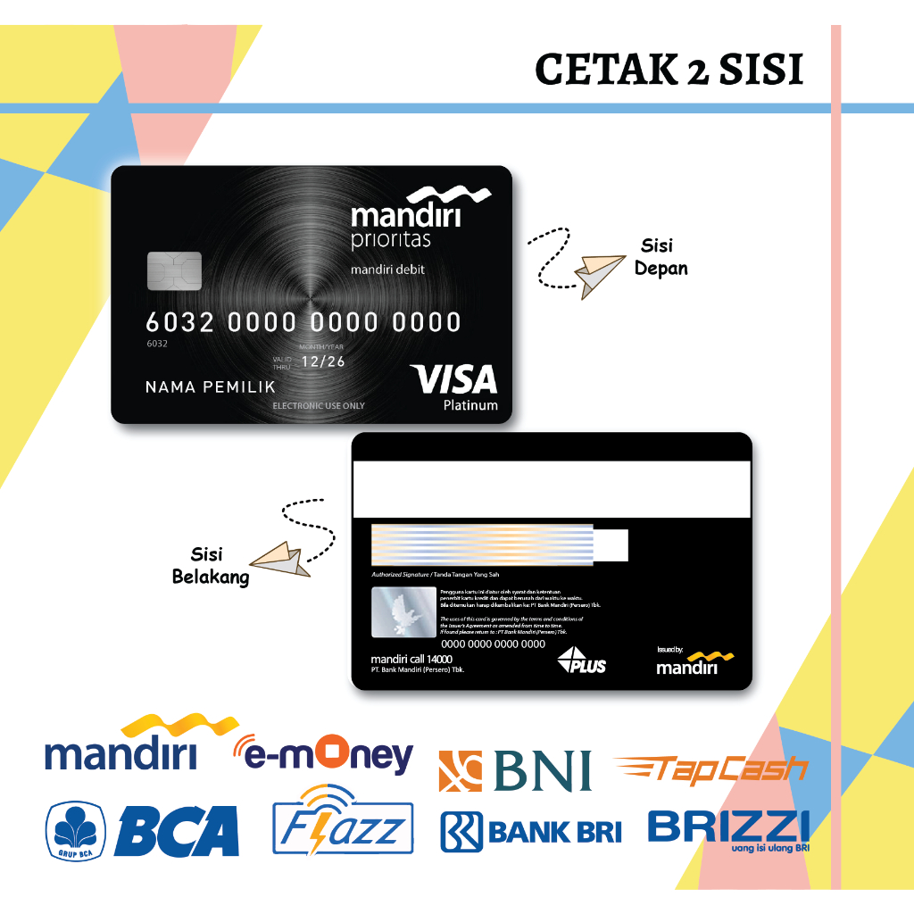 KARTU EMONEY DEBIT MANDIRI PRIORITAS BLACK MANDIRI FLAZZ BCA GEN 2 BNI TAPCASH BRIZZI BRI - 2 SISI