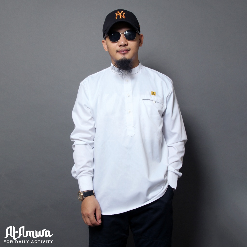 Koko Alzam by Al Amwa Platinum | Baju Koko Putih Polos | Baju Koko Dewasa Lengan Manset Panjang