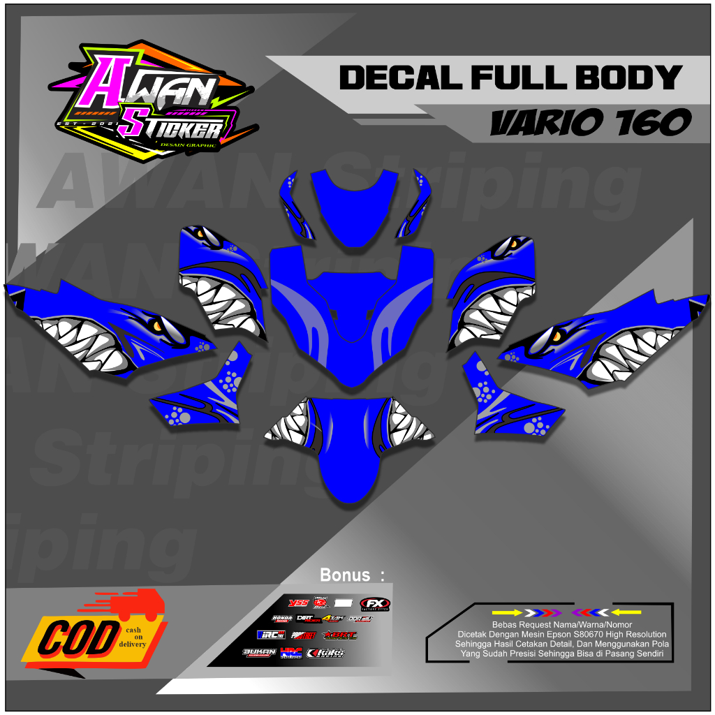 Stiker Decal full Body Desain MX SHARK Motor Vario 160 Bisa reques desain