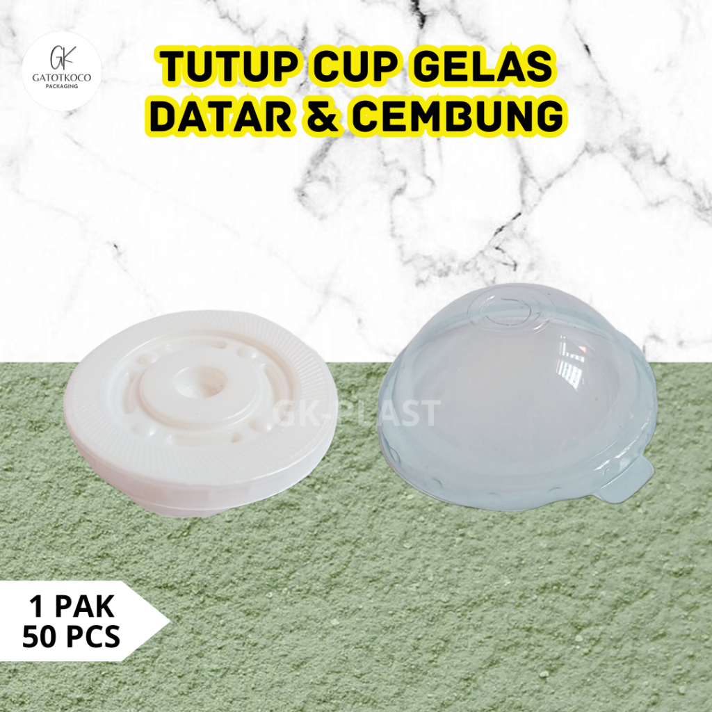 (50 Pcs) Tutup Cup Plastik/Datar & Cembung/Tutup gelas cup gelas