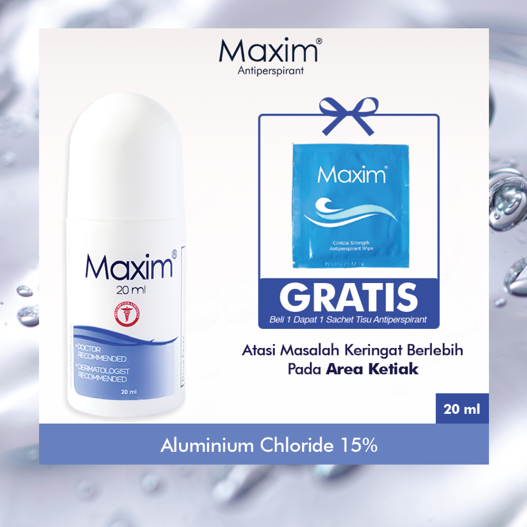 Maxim Antiperspirant Roll On 15% Volume 20ml + 1 Sachet Wipe 15%