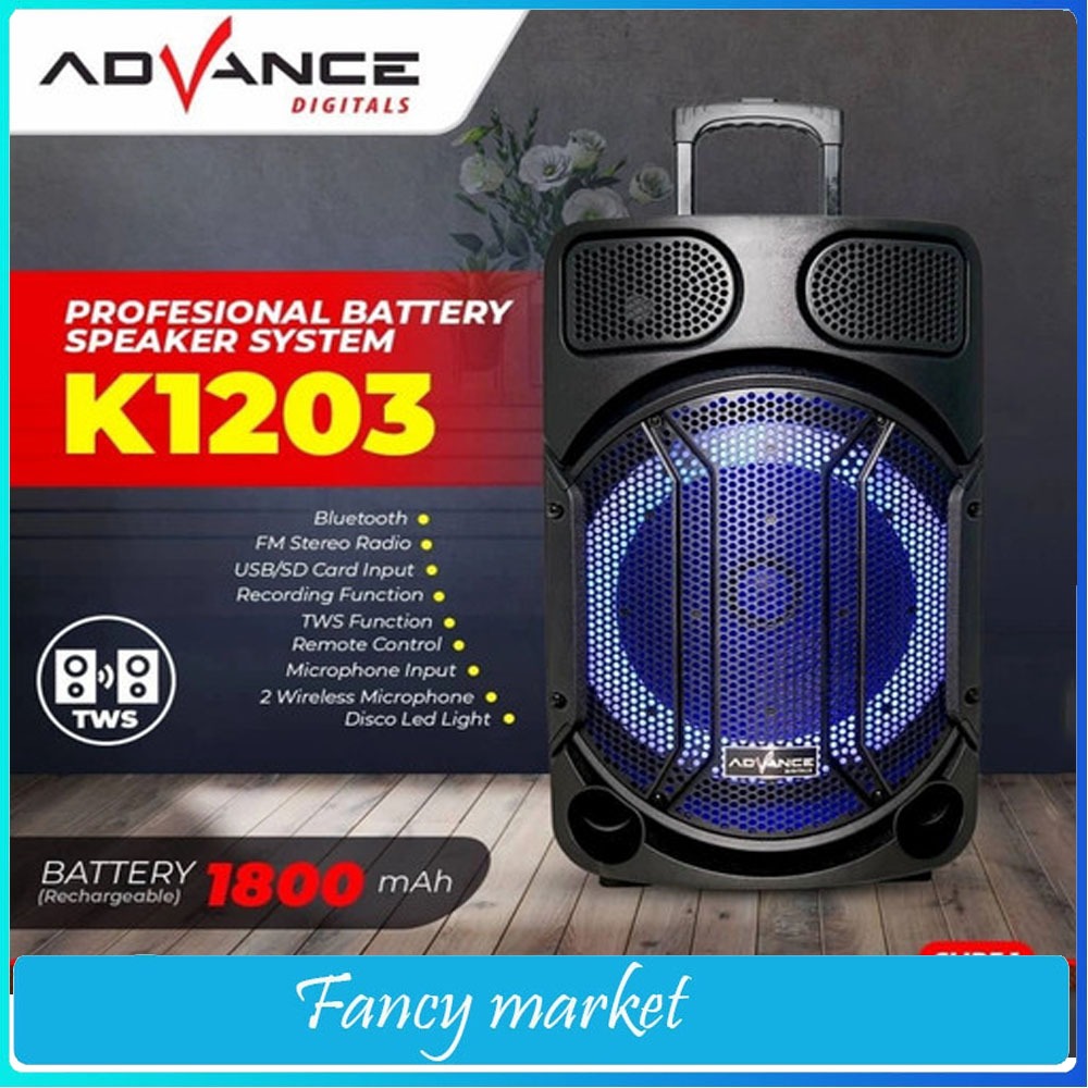 SPEAKER BLUETOOTH ADVANCE K1203/Speaker Portable 12 inch - FREE 2 MIC NEW