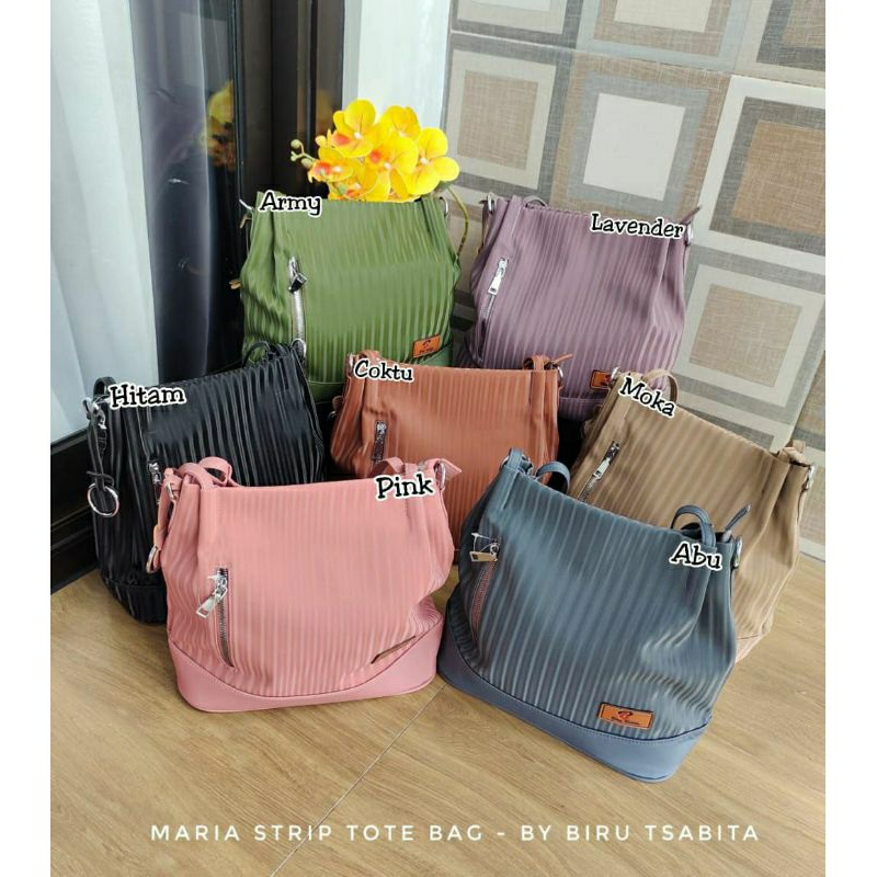 Biru Tsabita Maria Strip Totebag Slingbag Tas Bahu