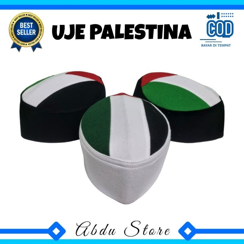 Peci Kopiah Uje PALESTINA Anak Dan Dewasa , Peci Palestina Putih Dan Hitam , Songkok Uje Palestina