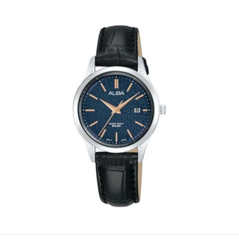 Jam Tangan Wanita Alba AH7BS9 Kulit Asli Hitam Quartz Original