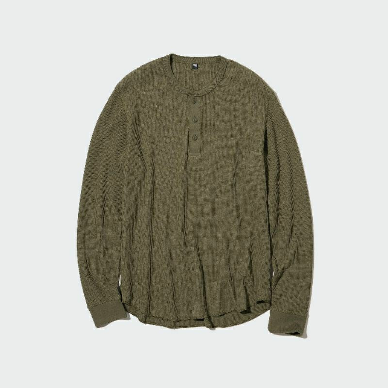 kaos waffle uniqlo kerah bulat lengan panjang original crewneck uniqlo