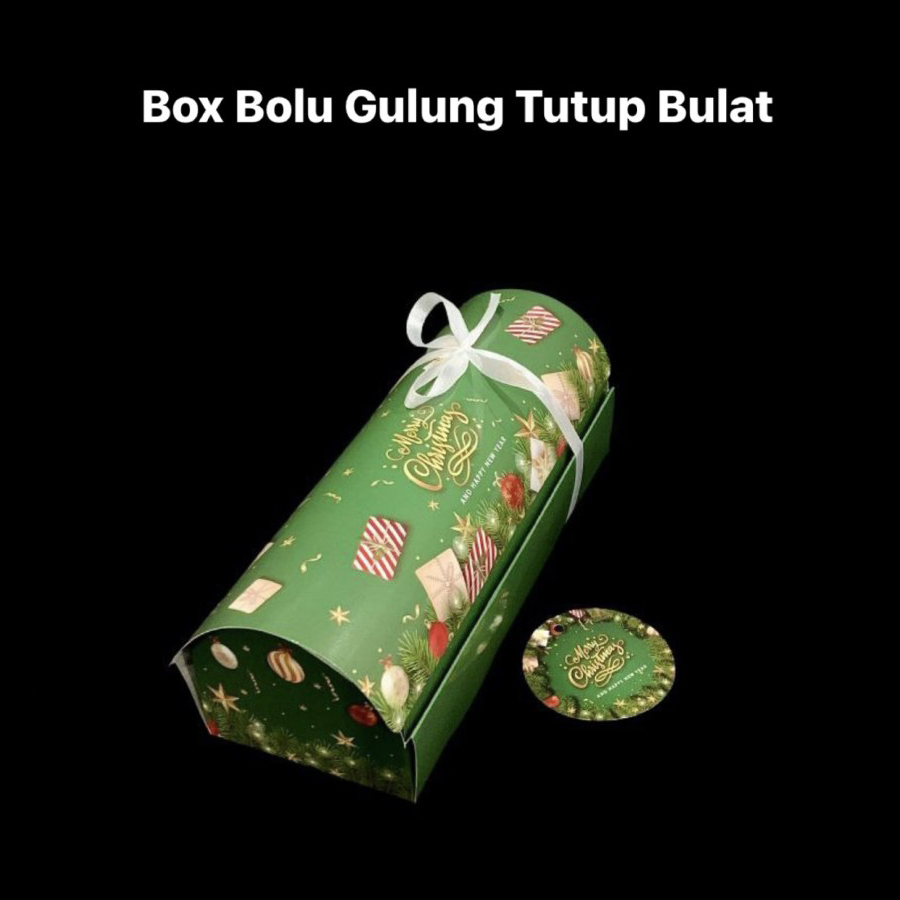 

5 pcs Box Bolu Gulung Tutup Bulat Natal Kardus Rollcake Packaging Hampers Merry Christmas Ukuran 25x10x9 cm