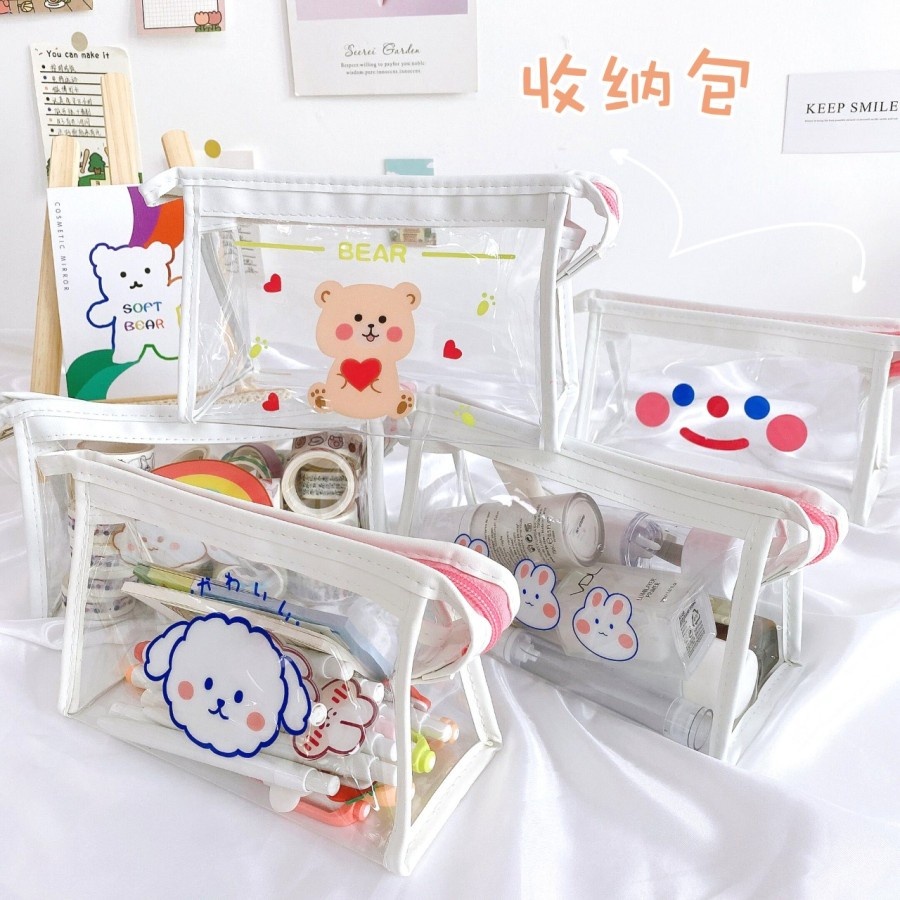 POUCH DOMPET MIKA MAKE UP TRANSPARAN TRAVEL POUCH MOTIF RANDOM