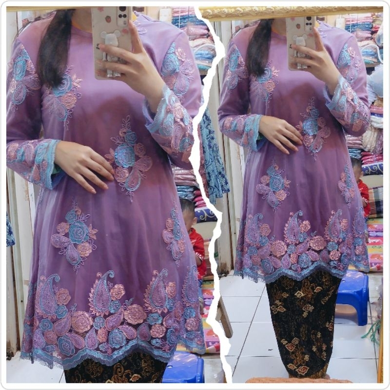 Tunik brokat tile bunga / atasan brokat tile / brokat kurung