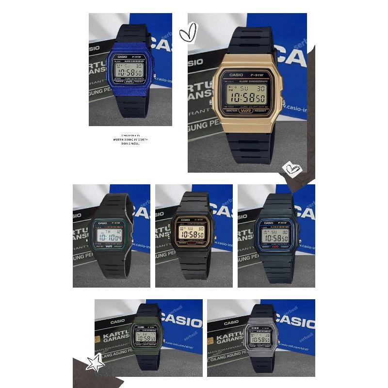 Jam tangan UNISEX Casio F-91W, Digital, tali rubber, water resist, ORIGINAL, bergaransi resmi Gilang