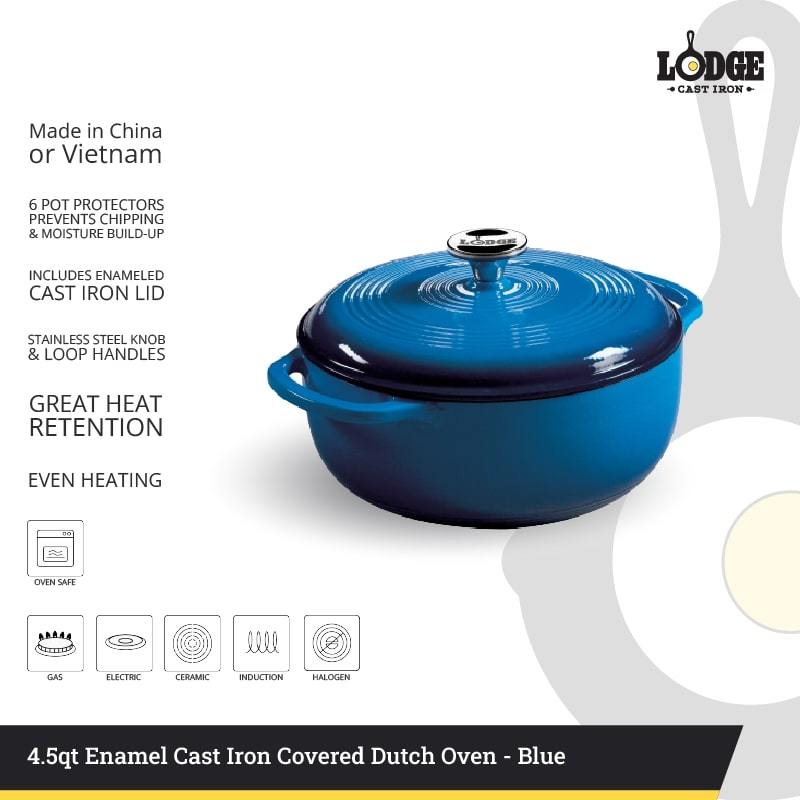 Lodge 4.5 Quart Blue Enameled Cast Iron Dutch Oven - EC4D33