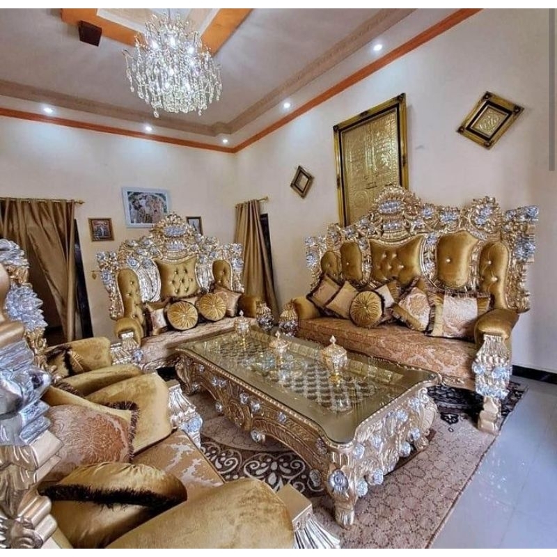 SOFA KURSI TAMU/kursi tamu mewah full ukir kayu jati solid Finesing glod emas mewah/Kursi Tamu Sofa 