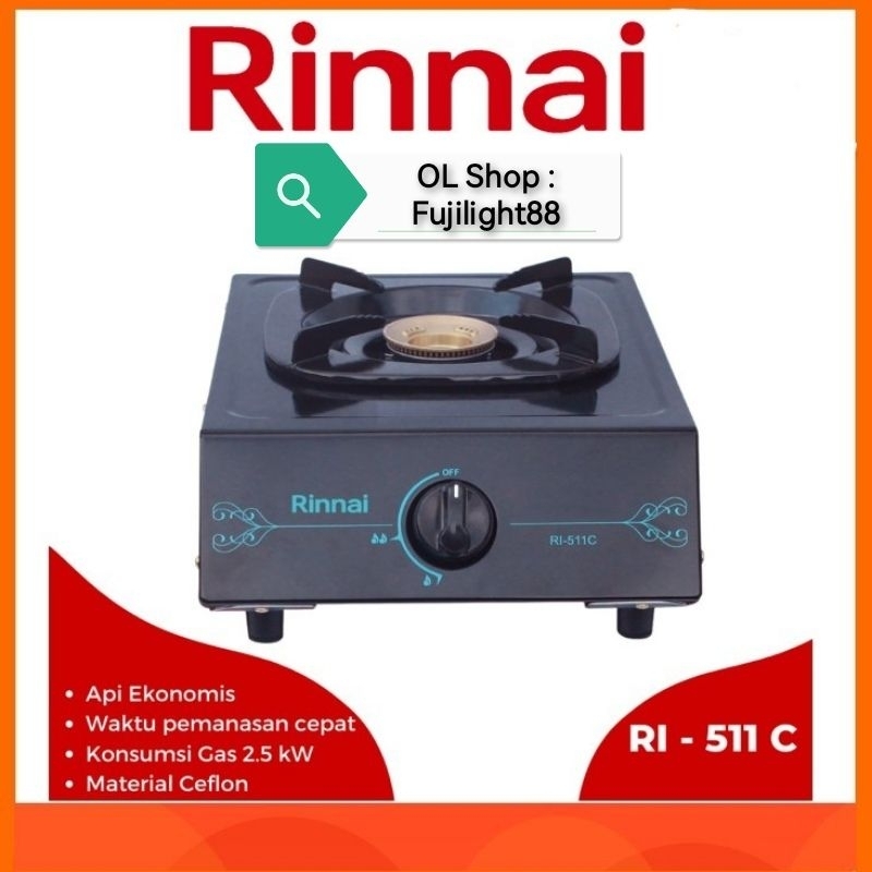 Kompor Gas Rinnai Ri-511C, 1 Tungku Ceflon + Burner Kuningan