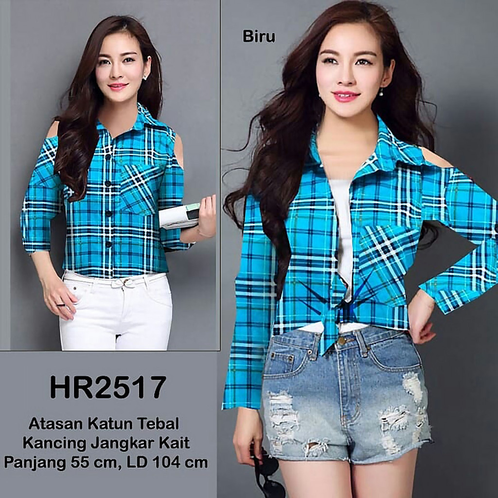 Blouse Wanita Korea: HR 2517 Atasan Quari - Model Stylish Elegan dengan Leher Kemeja dan Gaya Bolong