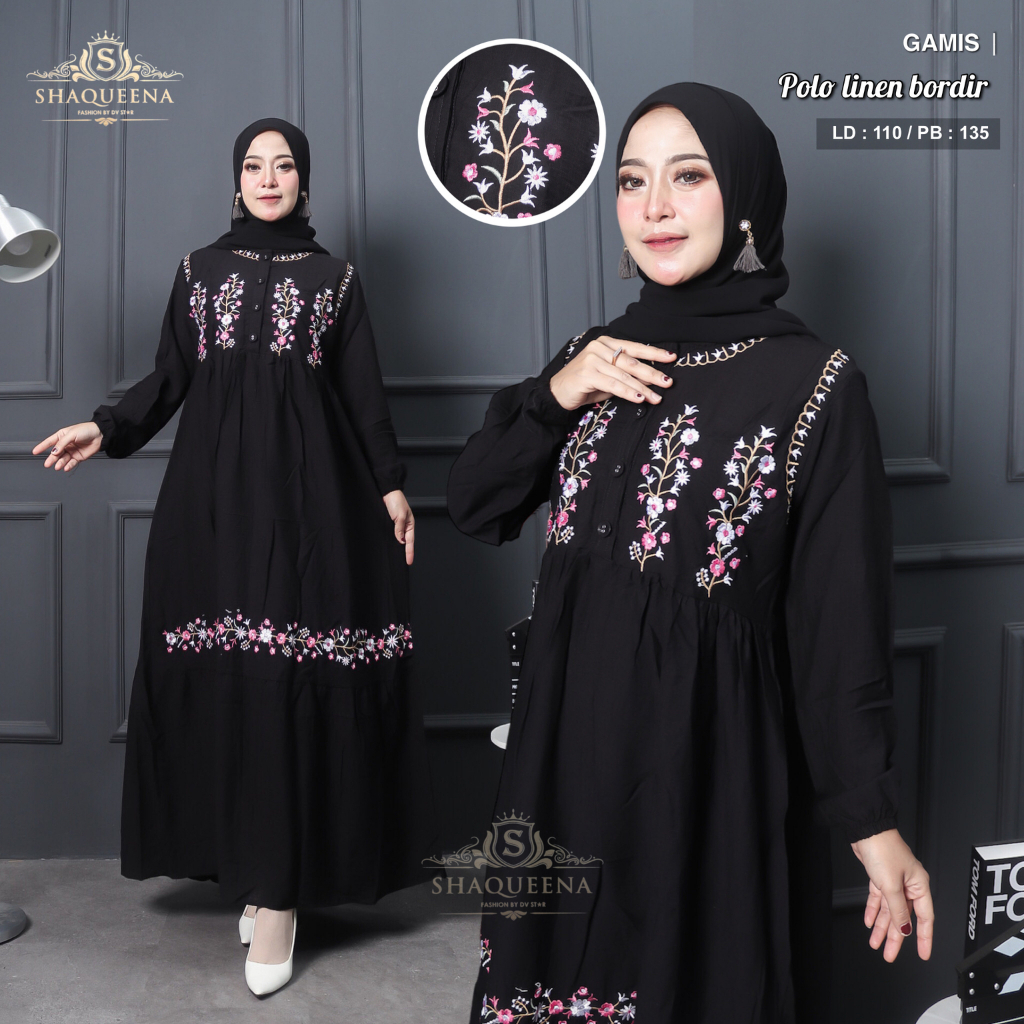 GAMIS POLO LINEN MEWAH BORDIR TERBARU SYAHIRA