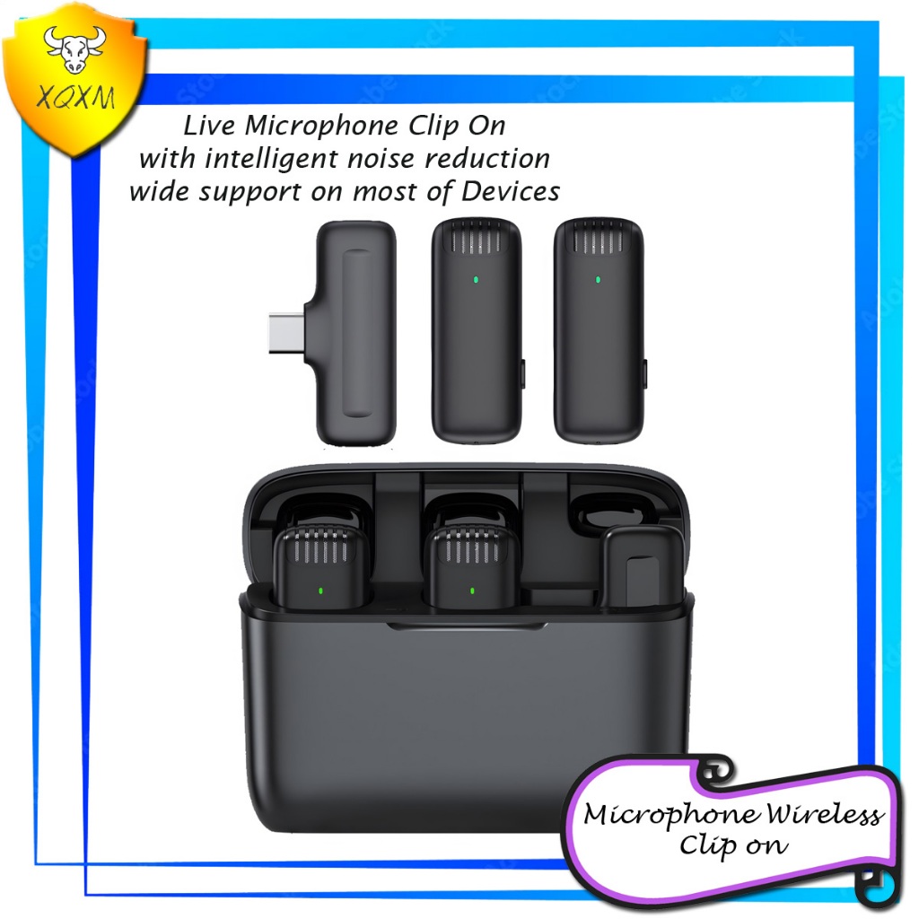 xqxm Mikrofon Clip On Wireless 2.4Ghz Lavalier Mic Plug and Play for Android and IOS Live Streaming 