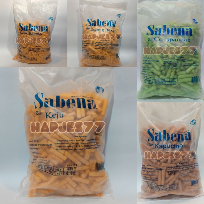 

Sabena snack stick 360gr (Balado, keju, jagung bakar, cocopandan, dan kapucino/capuccino)