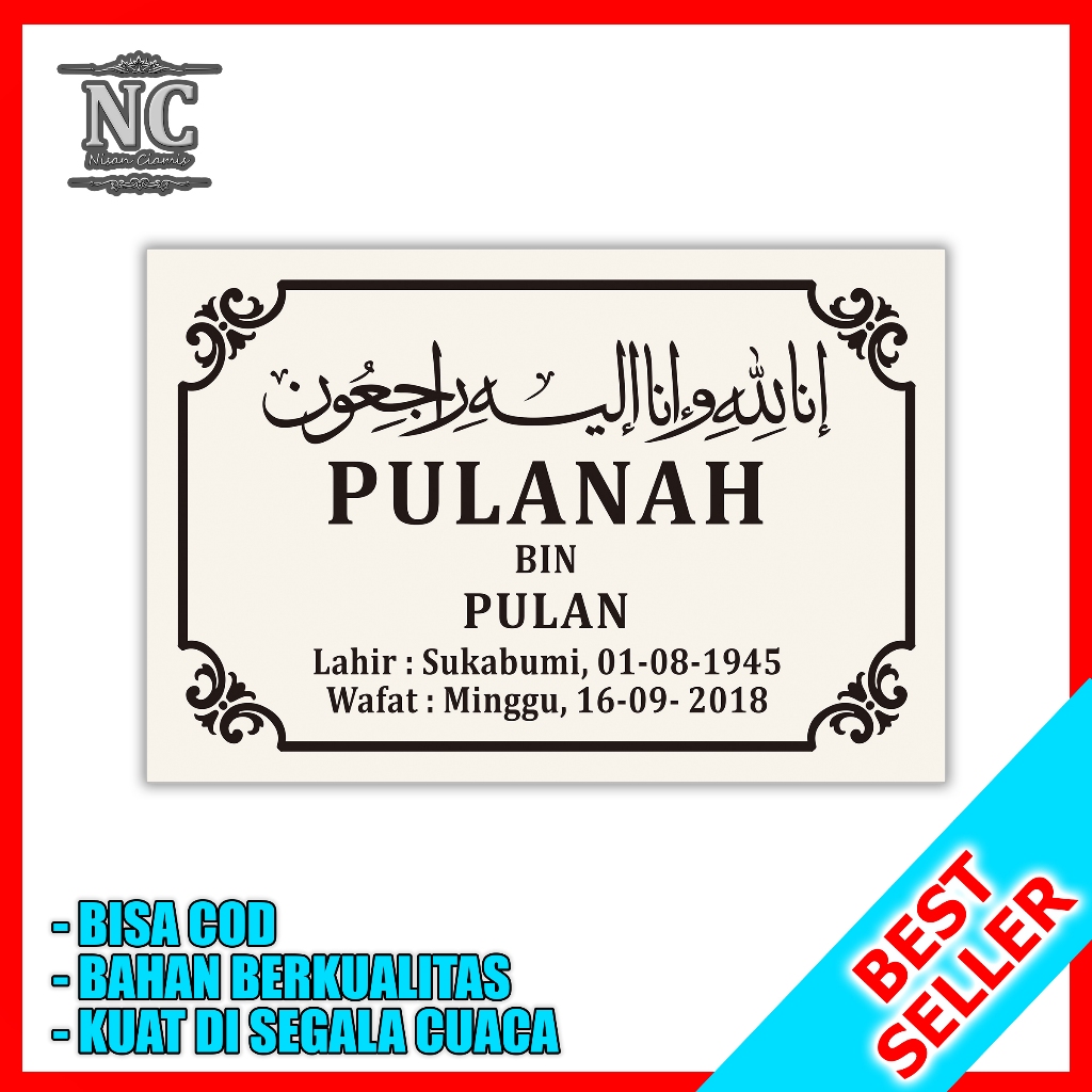 BATU NISAN GRANIT Penghias Makam Motif Tanduk Warna Cream Ukuran 20x30 cm - SATU HARI JADI