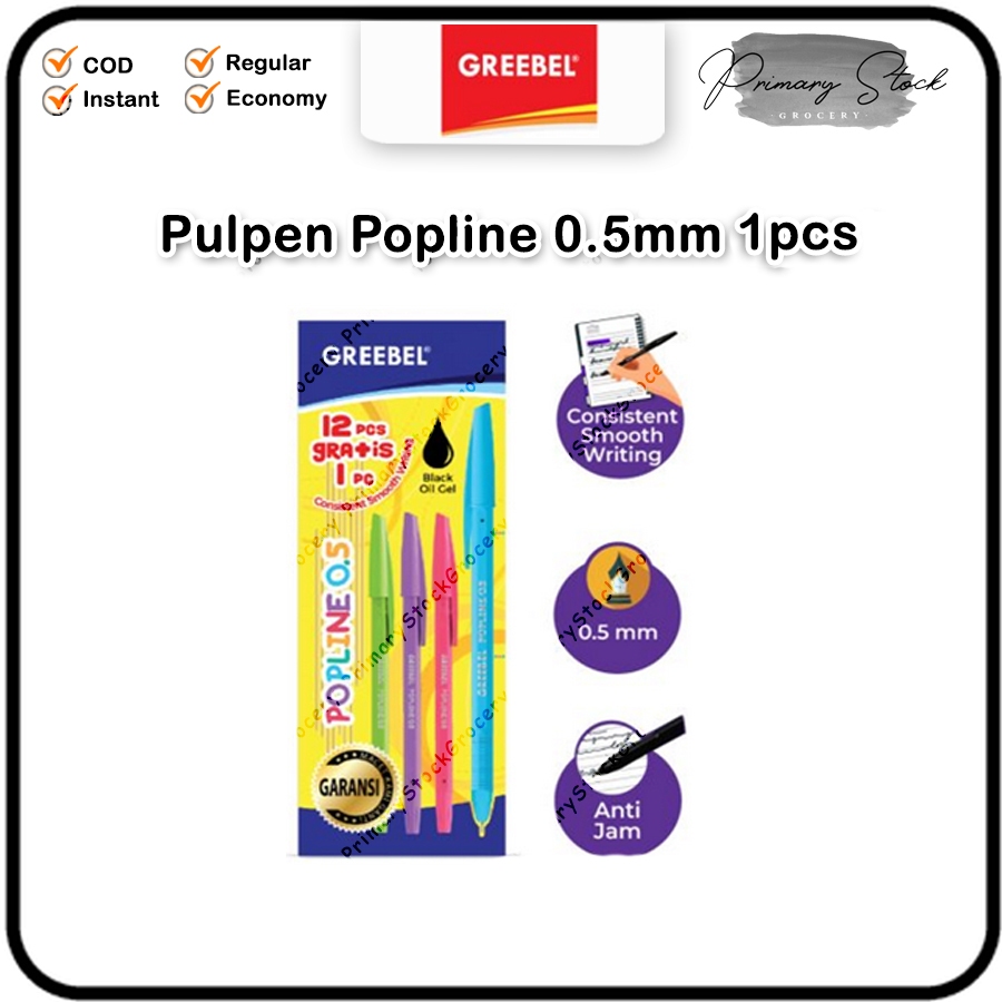 

Bolpen 0.5mm Pena Greeble Bolpoint Hitam Pen Greebel POPLINE 0.5 MM Black