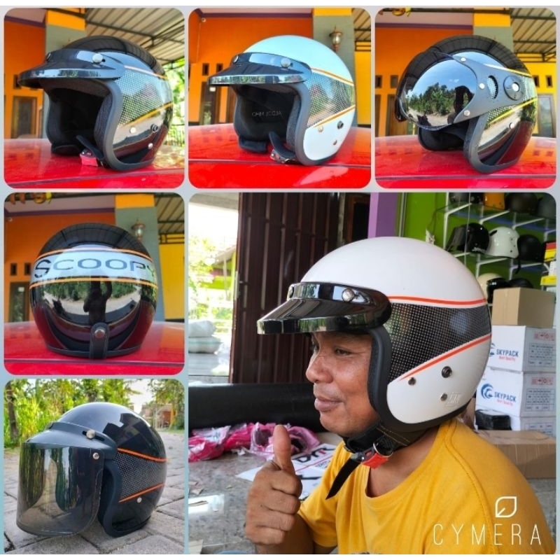 Helm Scoopy Honda Bogo Retro Kaca Datar