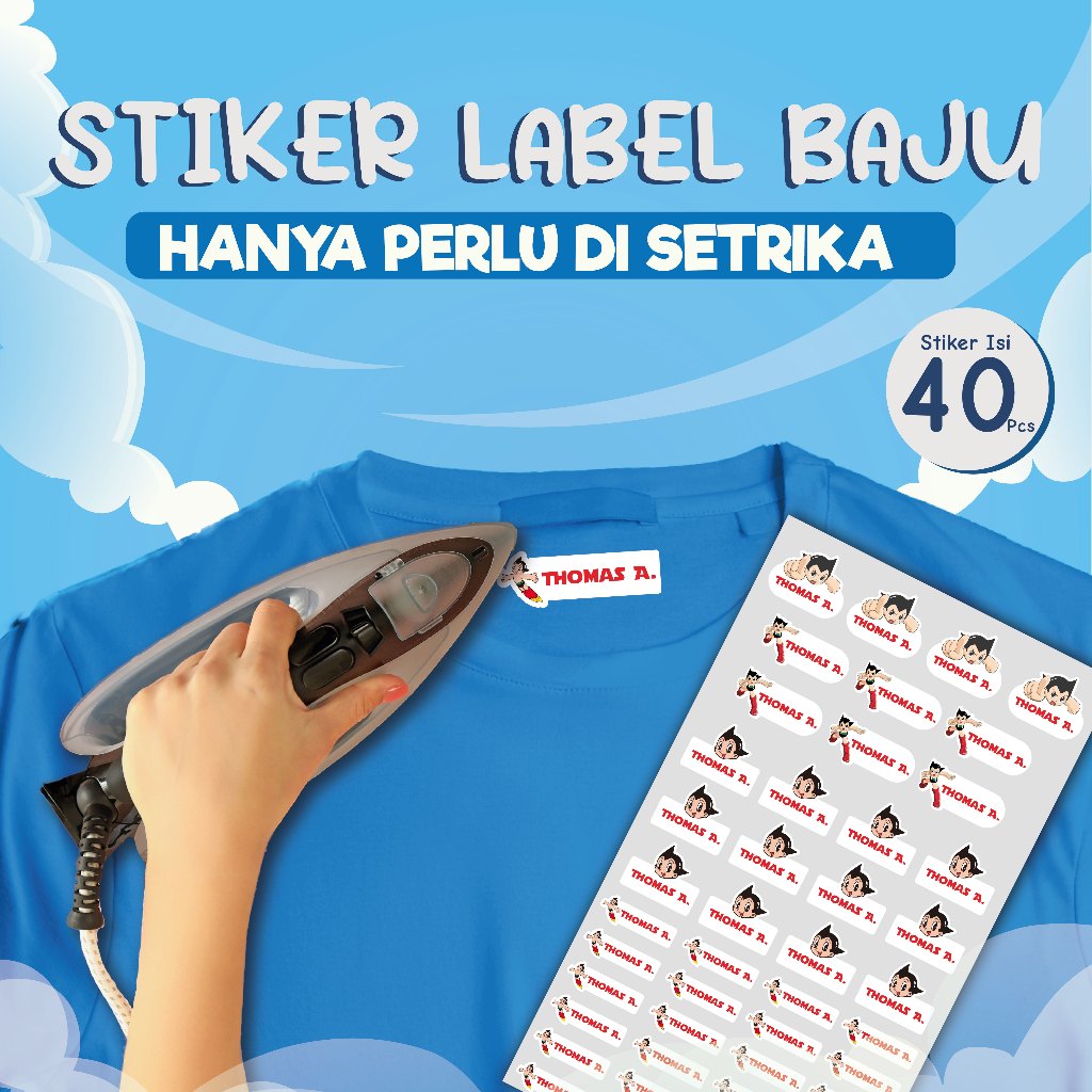 Stiker Label Nama Baju Custom / Stiker Label Nama Untuk Kain / Stiker Label Baju Tinggal Setrika