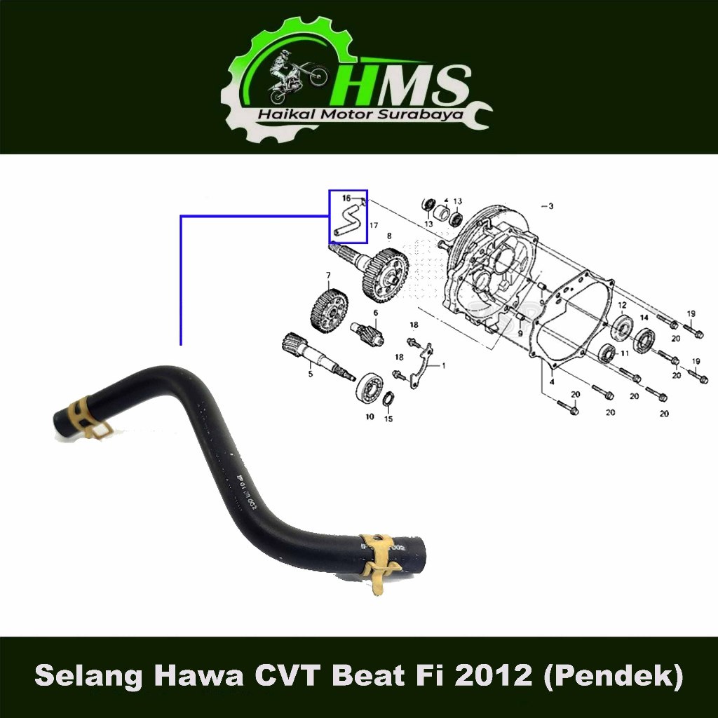 Selang Hawa CVT Beat Fi 2012 (Pendek) - Slang Tali Vacum Vacuum Vakum Tube Breather Pipa Selang Hawa