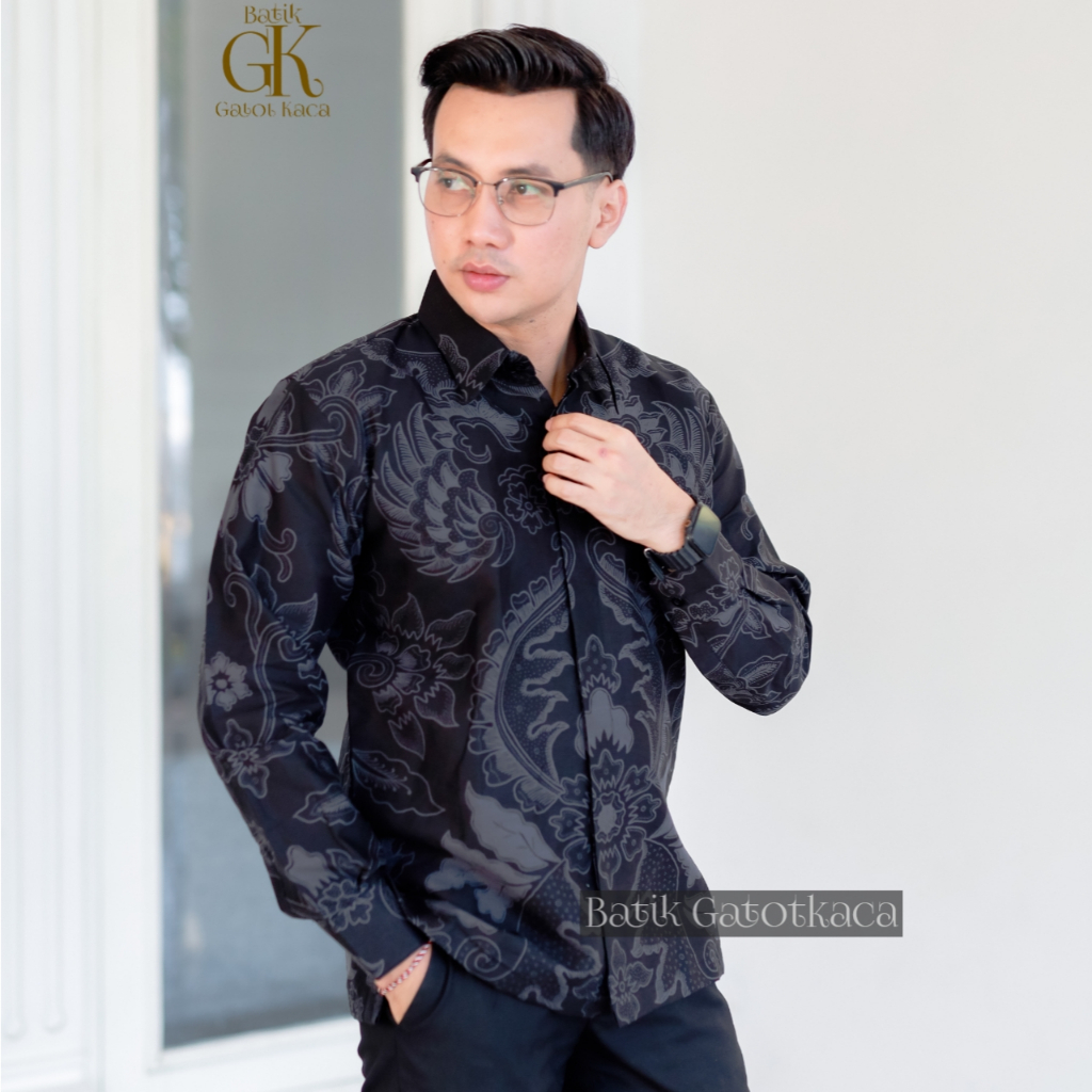 MAHKOTA ABU  kemeja batik pria lengan panjang mewah modern full furing kekinian-murah batik kondangan cowok-warna abu