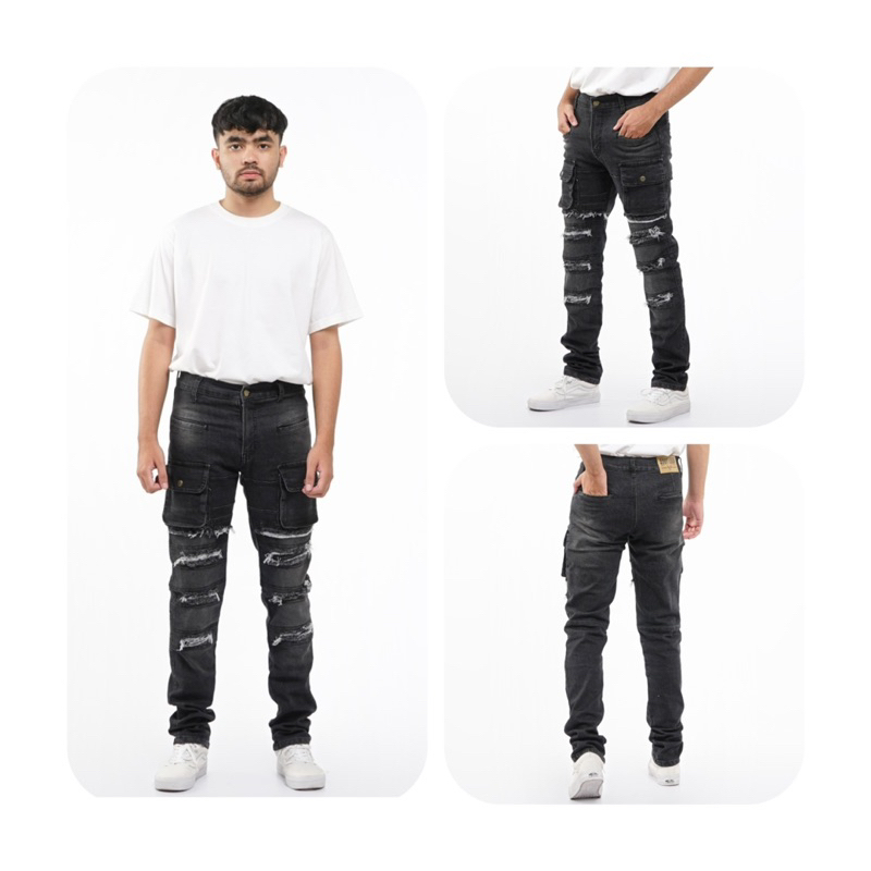 bootloop celana denim pocket sobek bikers