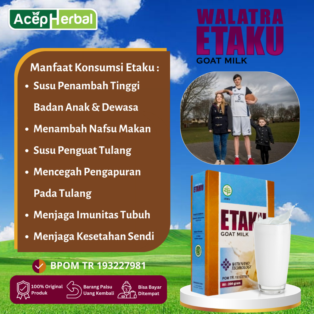 

Susu Kambing Bubuk Etaku Murni Goat Milk Untuk Menambah Tinggi Badan Anak Dan Dewasa, Menambah Nafsu Makan Anak, Menjaga Imunitas Tubuh Anak Dengan Walatra Etaku Goat Milk